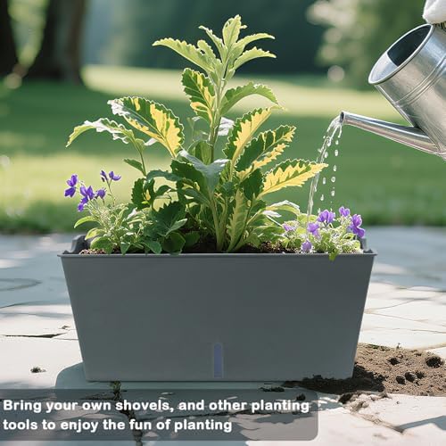 Window Box Planter 6 Pcs, 16.5 Inches Self Watering Rectangle Flower Plant Pots with Drainage Holes Trays, Vegetable Planters for Windowsill Patio Garden Balcony Porch Yard (Dark Green) - Image 5