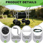 Hose Reel Cart, Garden Hose Reel Cart Holds Up to 250 ft of 5/8" Hose, Heavy Duty Water Hose Cart with 4 Wheels, Powder Coated Steel Garden Hose Storage Organizer with Storage Basket for Yard Lawn - Image 3
