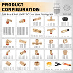 CheeMuii 288PCS Brass DOT Air Line Fittings with 4 Roll 100FT DOT Air Lines - Image 2