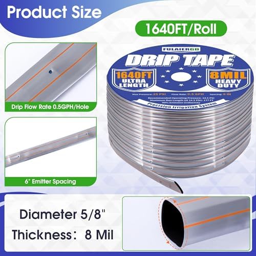 1640FT 5/8" Drip Irrigation Tape - 8 Mil 0.5 GPH 6" Spacing - Image 2