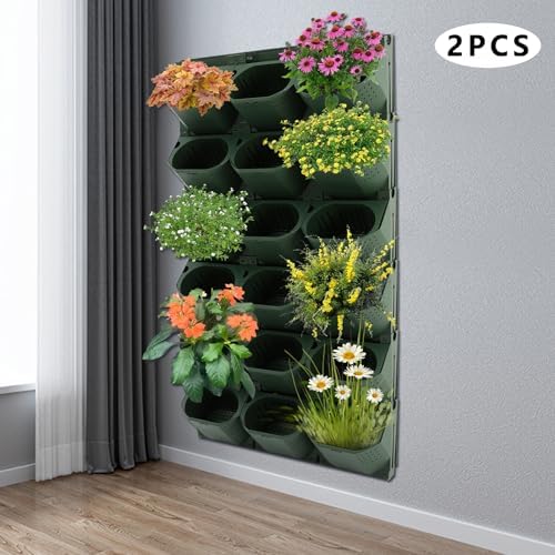 36 Pockets Vertical Wall Planter, Wall Mounted Flower Pot Holder with 180LB Capacity,10.56 oz Self Watering Pots & 36 Non-Woven Bags for Indoor Outdoor Herbs,Flowers,Strawberries (Army Green) - Image 7