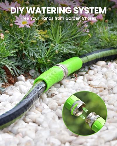 RAINPOINT 200FT Flat Soaker Hose for Garden (50FT x 4 Pack), Flexible & Leakproof Drip Hose with Anodized Aluminum Fittings, Double Layer 80% Water-Saving Irrigation Hose, Green - Image 4