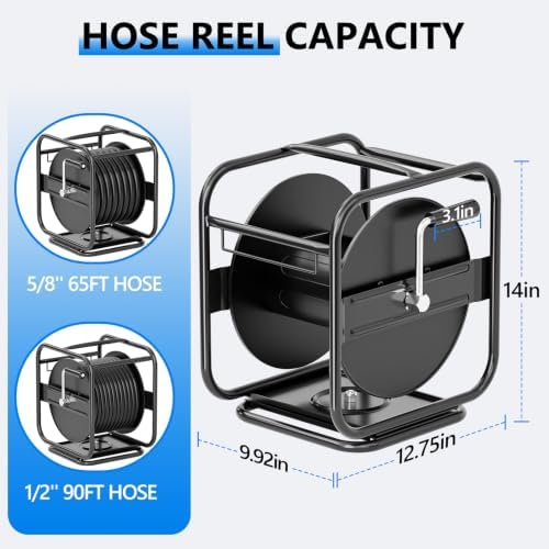 SPECILITE Metal Garden Hose Reel, 360° Rotation Frame, 65-90 FT, Black - Image 2