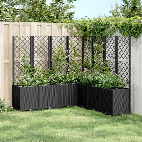 Garden Planter Box with Trellis Modular Outdoor Bed Black - Image 2