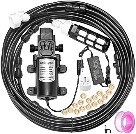 Misting Cooling System with Pump Filter Kit,20FT/6M Mist Line 6 Brass Mist Nozzle 116 PSI 5L/Min DIY for Outdooor Patio Porch Greenhouse Backyard by ACBungji