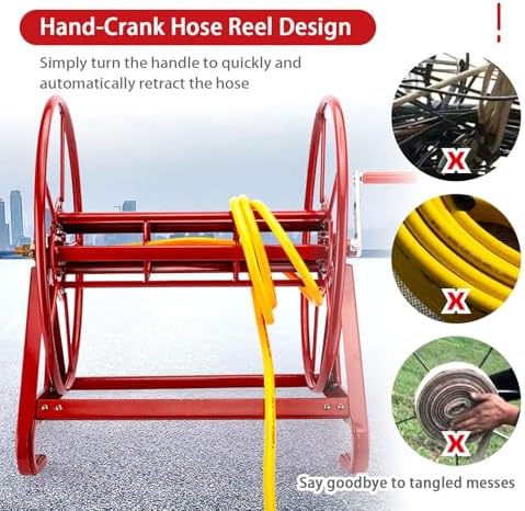 Garden Hose Reel on Stable Pedestal Base portable Hose Reel Wall Mount Easy to Store Steel Manual Crank Water Hose Holder for Outside Use Storage and Watering(47x39x53cm) - Image 2