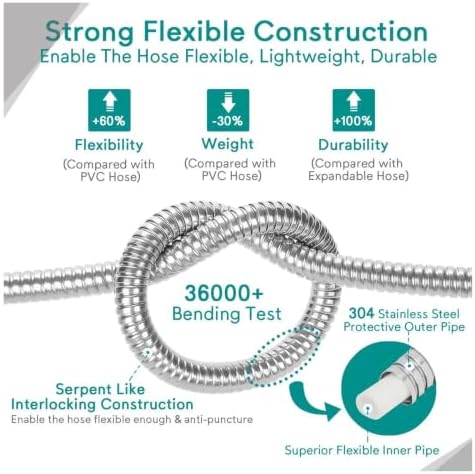 25-75ft Stainless Steel Garden Hose, Compatible For Metal Plumbing Truck Hose Airbrush Hose Gardening Fittings(Color: 50FT) - Image 3
