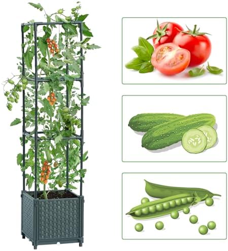 LINEX Raised Garden Bed Planter Box with Trellis, 41.3” Tomato Planters for Climbing Plants Vegetable Vine Flowers Outdoor Patio, Tomatoes Cage w/Self-Watering& Wheels - Image 2