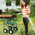 Hose Reel Cart, Hold Up to 300 ft of 5/8’’ Hose, Heavy Duty Garden Water Cart with 4 Wheels, Powder-coated Steel Outdoor Planting with Storage Basket for Garden, Lawn, Yard, Green - Image 2
