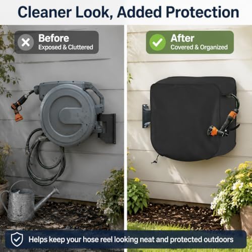Garden Hose Reel Cover for VEVOR 1/2" x 100FT Retractable Reel 2021–2026, Water Resistant Hose Reel Cart Cover for Wall Mounted & Retractable Hose Reels, Outdoor Protection Cover,A Black - Image 5