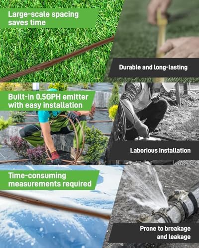 1/4" Drip Irrigation Tubing with 6" Emitter Spacing, (500 Ft Roll) Hydroponics Dripline with Built-in 0.5 GPH Dripper, Drip Line for Vegetation, Window Boxes and Garden (Brown) - Image 2
