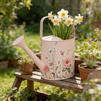 Vintage Floral Metal Watering Can for Indoor/Outdoor Plants, Pink Functional Garden Waterer with Long Spout, Garden Water Pot Rustic Decor for Home Garden Patio - Image 4