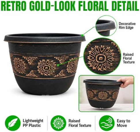 Usocik 16 Inch Outdoor Planters, 4 Pack, Copper Retro Floral - Image 4