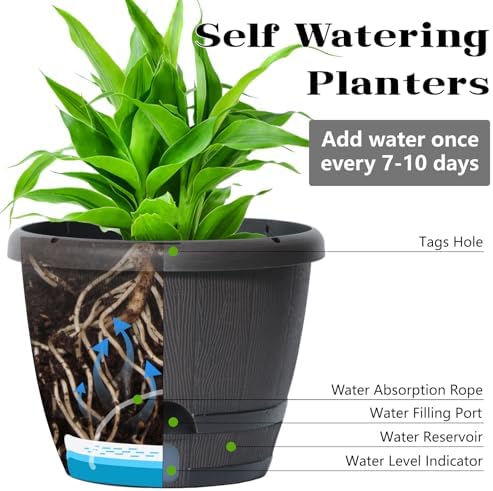 Sun-E 10 Inch Whiskey Barrel Self Watering Planters, Wood Look, 3-Pack - Image 3