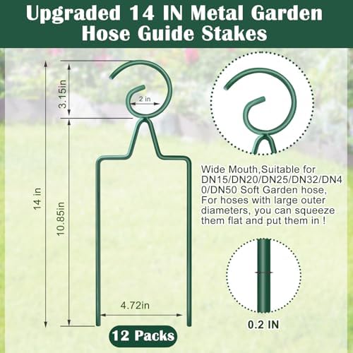 12Pcs Metal Hose Guide Stakes 14 Inch Garden Hose Holder Stake Heavy Duty Hose Support Hose Guide Spike for Outside Yard Lawn, Keeps Garden Hose Out of Flower Beds for Plant Protection - Image 2