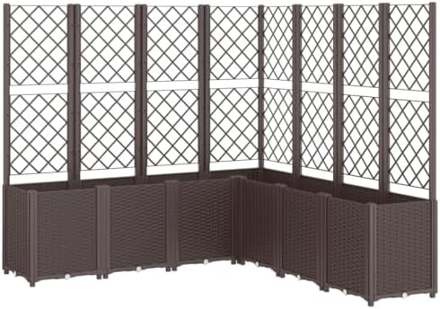 Garden Planter with Trellis 7 Modular Boxes Rattan Look Brown by Unknown