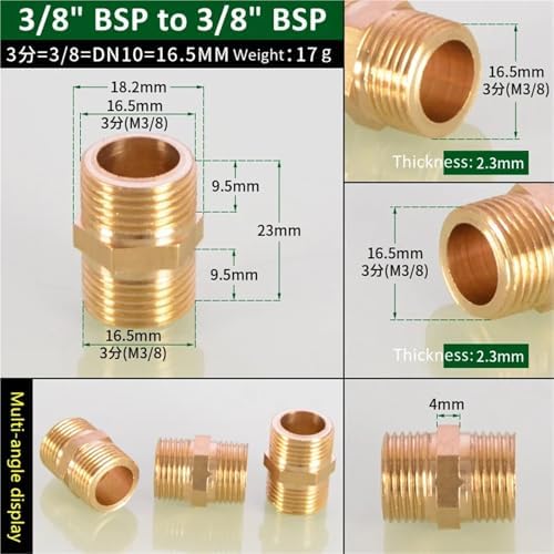 Hose Connector 6pcs Brass Pipe Hex Nipple Fitting 1/8" 1/4" 3/8" 1/2" 3/4" 1" BSP Male Thread Quick Adapter Coupler Connector for Garden Fitting(3l8 to 3l8) - Image 2