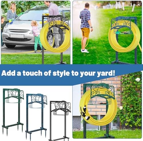 Garden Hose Holder for Outside - Upgraded Water Hose Holder Holds with Storage Basket, Heavy Duty Metal Freestanding Garden Hose Storage Reel Rack for Outdoor Yard Lawn (Blue) - Image 4