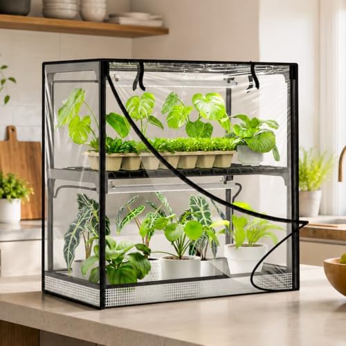 2-Tier Desktop Indoor Greenhouse with Grow Light, 11.8x23.6x23.6 by InzlumeGrowLight
