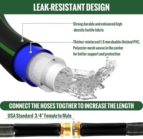 Garden Hose 100ft Flexible Water Hose Non-Expandable High Pressure Kink-Free Leakproof Durable Portable Lightweight Outdoor Yard Lawn Black Fabric Watering Hose with 3/4" Aluminum Fittings - Image 2