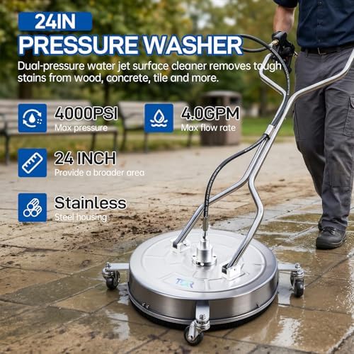 24" Pressure Washer Surface Cleaner with 4 Wheels, Surface Cleaner for Pressure Washer, Stainless Steel Dual Handle Power Washer Surface Cleaner for Concrete, Driveway, Patio, Sidewalk - Image 2