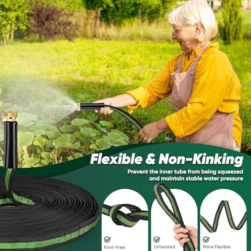 Garden Hose 100ft Lightweight, Non-Expanding, Leak-Proof Metal Connector, No-Knot No-Tangle, Easy to Store and Carry, Wear-Resistant, 3/4GHT Flexible Water Hose for Yard, Outdoor (Black Green) - Image 3
