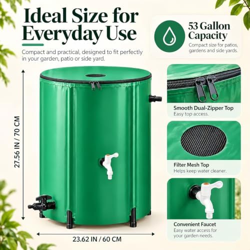 Rain Catchers for Outside, 53 Gallon Collapsible Rain Barrel with Spigot - Image 2