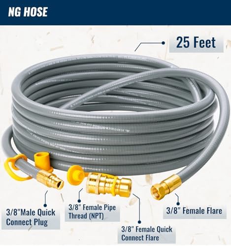 CALPOSE 25 Feet 3/8" ID Natural Gas Grill Hose with Quick Connect Fittings - Image 2