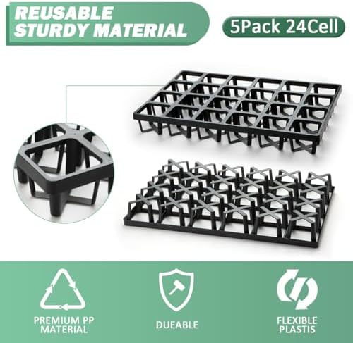 RooTrimmer Square Nursery Pot Tray with 24 Cells, 5 Pack Plant Trays for Pots, Flower Pot Moving Tray, Plastic Planting Tray for Carrying Small Plant Pots(120 Cells in Total - Image 2