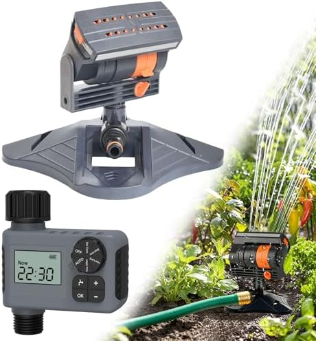 16-Nozzle Oscillating Sprinkler with Dual-Zone Sprinkler Water Timer, Oscillating Water Sprinklers for Lawn Yard Garden Watering (Single-Zone) by Unknown