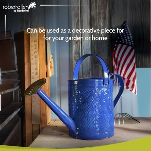 Headwind Aurora 2 Gallon Metal Watering Can, Large Watering Can Outdoor for Garden Plants, Brass Rose Shower Head, Vintage Embossed Galvanized Steel – Oceanside Blue - Image 7
