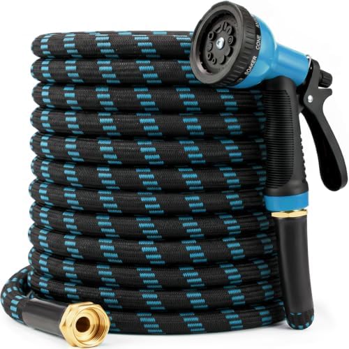 Garden Hose 50 ft, 2026 Upgraded Kink Free Flexible Water Hose 50ft With 10 Pattern Spray Nozzle, Leak-Proof, Portable, Ultra Lightweight & Durable Garden Hose for Yard, Lawn, Outdoor (Black & Blue) by Adimos