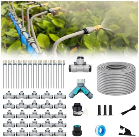 98FT Drip Irrigation Kits,Quick Connector Automatic Irrigation System,with Replaceable Bending Dropper,atomizing Copper Nozzle for Watering System for Garden Plant Lawn Patio. (30M+25Nozzles) by NESNIU