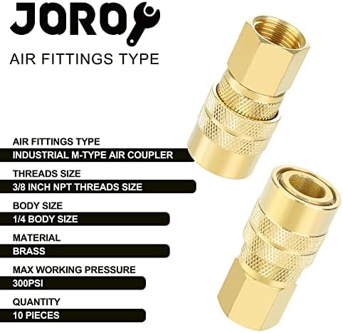 Brass Air Coupler, 1/4 Inch Body Size, 3/8 Inch NPT Female Threads Size, Industrial M-Type, 10 Pieces Air Compressor Hose Fittings - Image 2