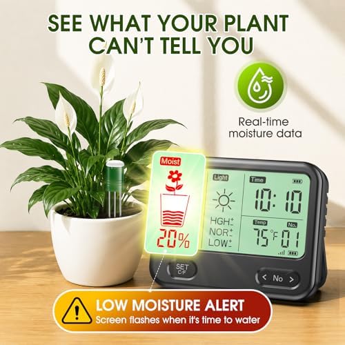 Soil Moisture Meter for Plants,4-in-1 Wireless Soil Tester,Soil Thermometer/Moisture/Sunlight Time,Large Screen,Indoor/Outdoor Plant Water Meter,Garden Soil Test Kit for Lawn,Farm,Houseplants - Image 3
