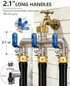 3-Way Garden Hose Splitter, Heavy-Duty Brass, 3/4" GHT, (Blue) - Image 6