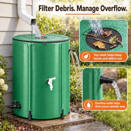Rain Catchers for Outside, 53 Gallon Collapsible Rain Barrel with Spigot - Image 6