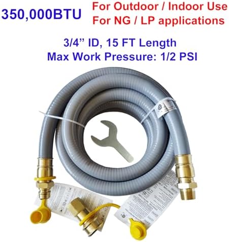 15FT 3/4" ID Natural Gas Hose with 3/4 Quick Connect for Standby Generators, Long 3/4 Gas Flex Line Hose for NG/LP Propane Appliances Construction Heaters, Tool Included - Image 3