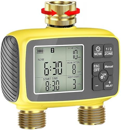 Boltigen Upgraded Brass Sprinkler Timer-2 Zone Water Hose Timers with Metal Inlet & Outlet-Waterproof & Programmable Design Timer Rain Delay & Manual Watering, for Outdoor Garden Irrigation Lawn Yard by Boltigen