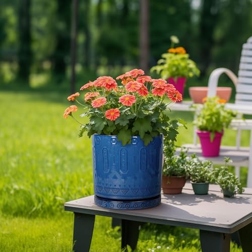 Eightpot Plant Saucer 9.3 Inch - Ceramic Plant Saucer for Indoors Outdoors Plant Water Catcher Tray Plant Drainage Tray Decorative Flower Pot Saucer Plant Plates Blue - Image 4
