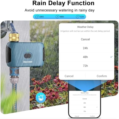 WiFi Water Timer with Brass Inlet & Outlet, Smart Sprinkler Timer for Garden Hose Faucet, WiFi Hose Timers with Up to 20 Watering Plans, APP & Voice Control, Compatible with Alexa (2.4GHz Only) - Image 6