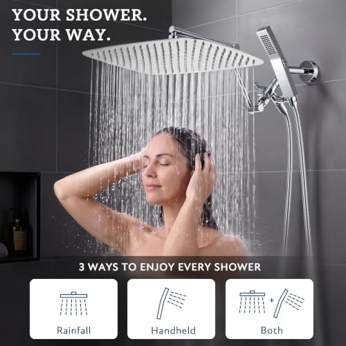 G-Promise All Metal 16 Inches Rainfall Shower Head with Handheld Combo - Image 6