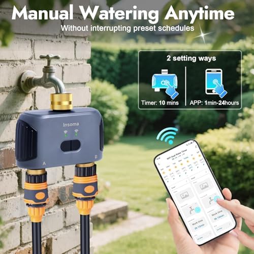 2 Zones WiFi Water Timer Brass Inlet and Outlet, Sprinkler Timer for Garden Hose, APP Remote Control WiFi Hose Timers with Gateway, Voice Control with Alexa, Rain Delay and Manual Mode for Watering - Image 4