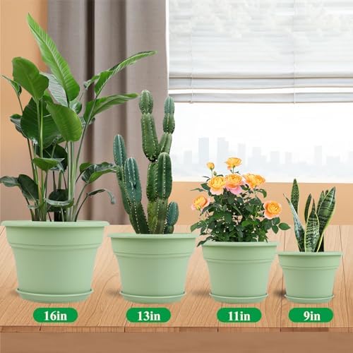 Pottiffe Plant-Pots-Planters-Indoor-Outdoor, 16 inch 4 Pack Green - Image 2