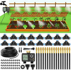 MIXC 1/4" 99Ft Drip Irrigation System with Rechargeable 2-Zone Water Timer, Automatic Garden Watering Kit with 16pcs 360°Adjustable Brass Nozzles & Bendable Rod,for Raised Bed,Potted Plant,Greenhouse by MIXC