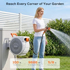 Retractable Hose Reel 5/8" x 100 FT, Heavy-Duty Garden Hose with Aluminum Bracket & Brass Seal, 10-Pattern Nozzle, Auto Rewind & Any-Length Lock, 180 Swivel, Wall Mount for Yard Lawn Patio - Image 4