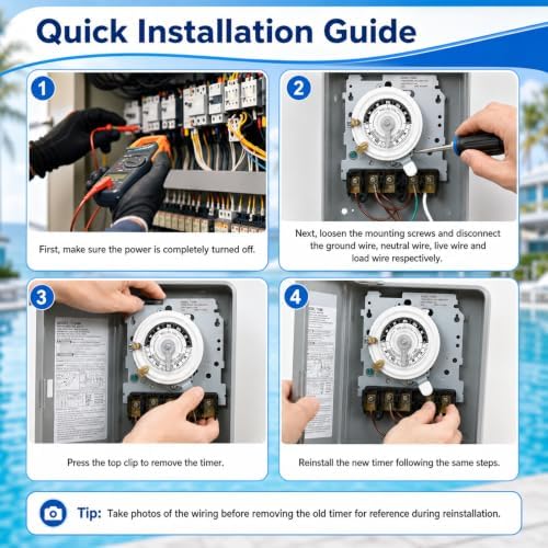 Upgraded T104M Mechanical Timer, 208-240V 40A DPST 5HP 24H 12 On/Off Cycles - Image 7