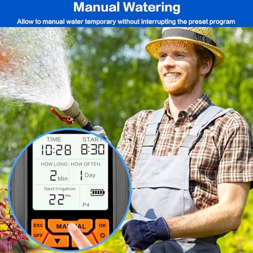 Yosoo Sprinkler Timer, Programmable Outdoor Water Timer for Garden Hose with Large LCD Screen and Rain Sensor, Automatic Irrigation for Yard Lawn with 4 Watering Programs (Without Rain Sensor) - Image 7
