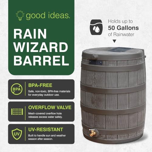 Good Ideas Rain Wizard Water Collection Barrel, 50 Gallon, Oak, 4 Pack - Image 2
