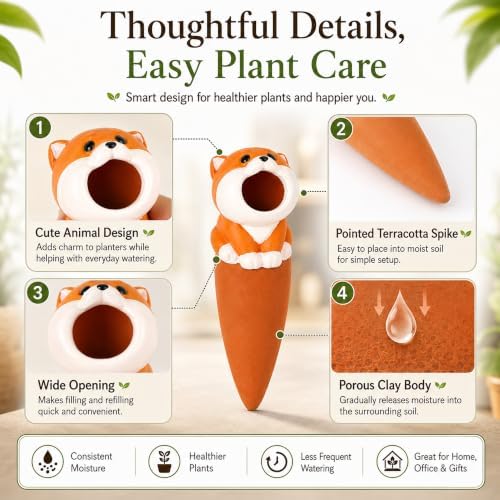 6 Pack Terracotta Self Watering Spikes, Animal Shaped Plant Waterers (#A) - Image 5